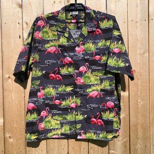 Aloha Republic Hawaiian Shirt Flamingos Aligators Gray Cotton USA Men's Size 3XL